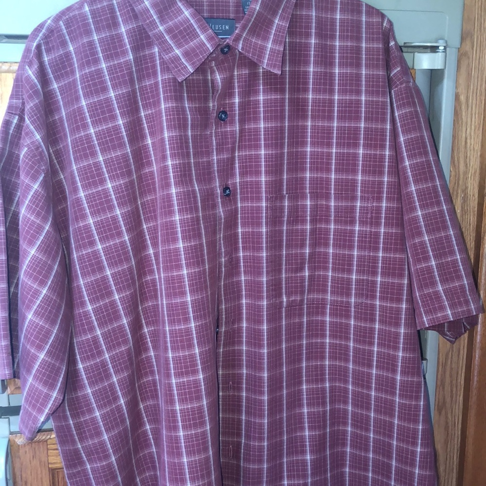 Van Heusen Rust Plaid Short Sleeve Shirt XL 17.5